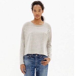 Madewell effortless tan cream stripes scoop neck cotton slouch top